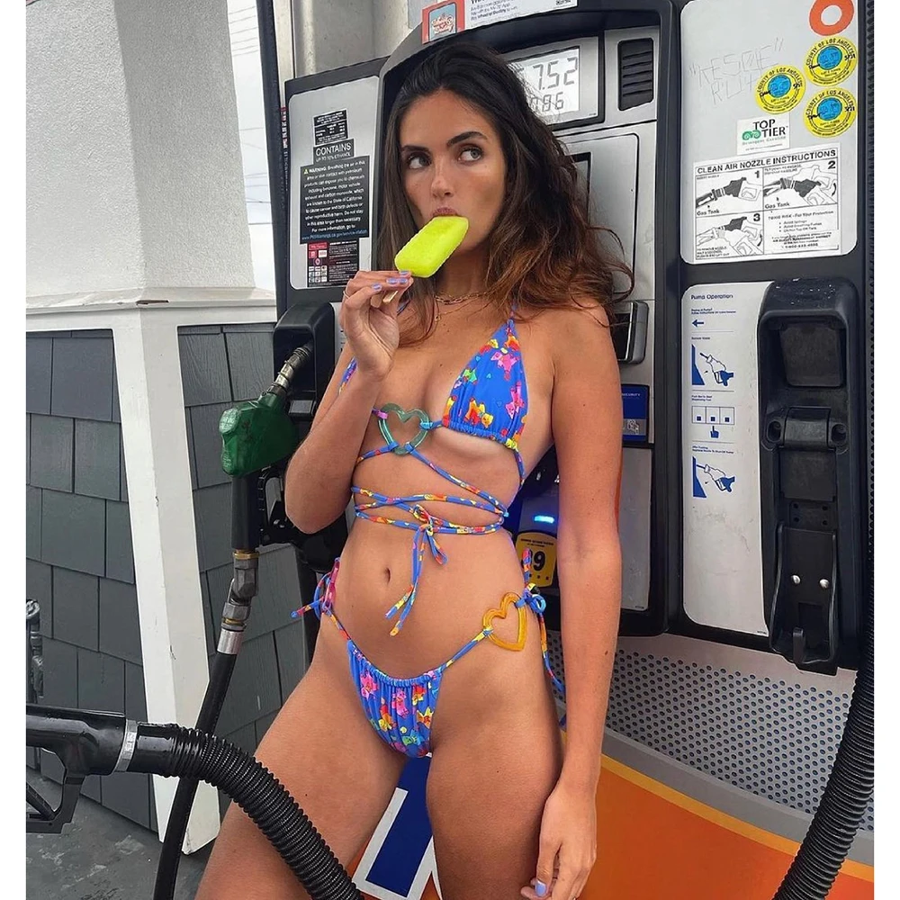 Бразильский треугольный комплект микро-бикини купальник с открытой спиной