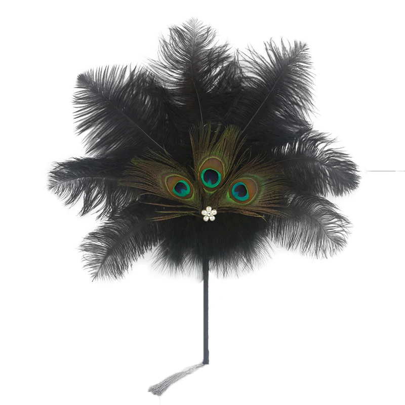 

Wedding Ceremony Bride's Maid Hand Black Ostrich Feather Fans Burlesque