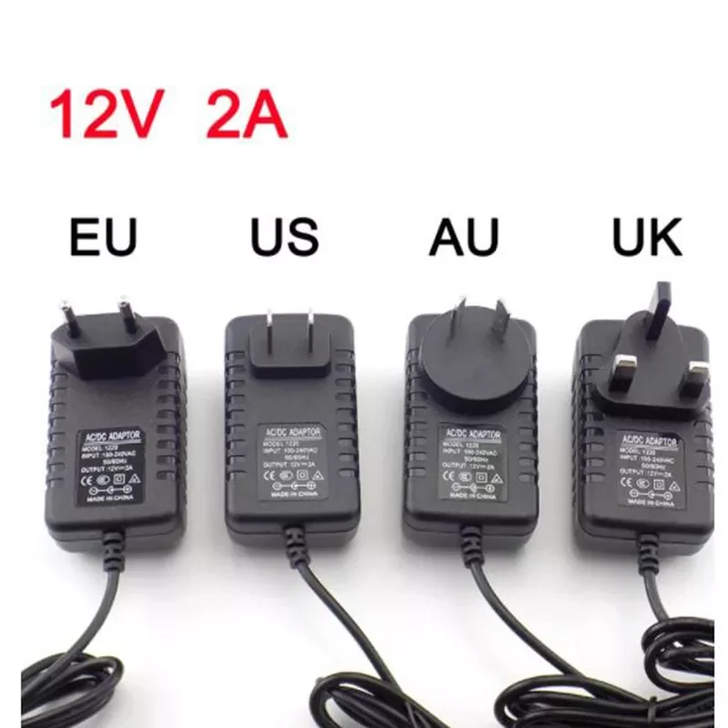 

DC 12v 2A 2000ma adapter power supply adaptor EU UK AU US PLUG 5.5*2.5mm wall charger for DC male female led strip light lamp