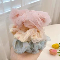 1pcslot pure mesh scrunchies women pink blue elastic hair bandstransparent tulle organza hair ropes ties hair accessories
