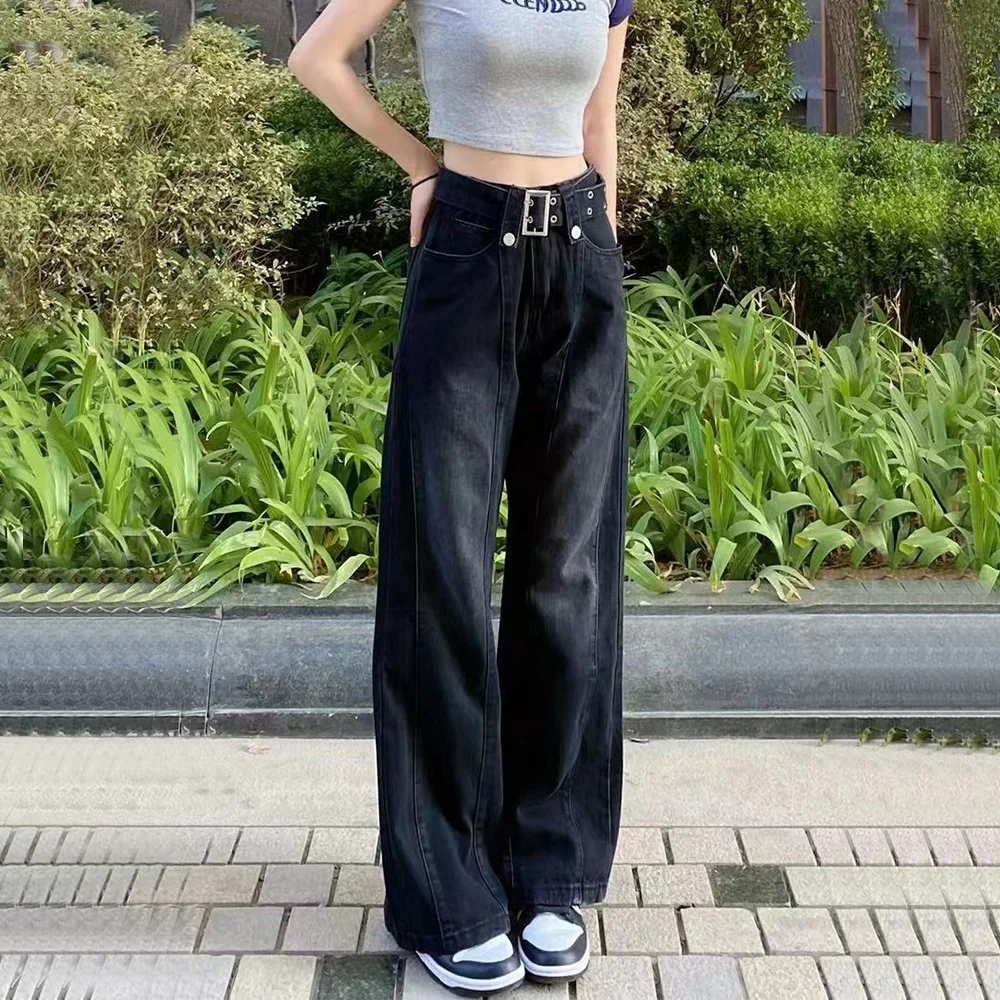 Vintage Y2K New Jeans Baggy Gothic Pants Black Ruffian New Style Design Sense Individual Casual Trousers Wide Leg Pants Denim