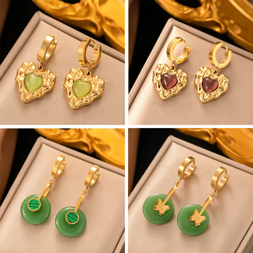 

SITA 316L Stainless Steel Gold Color Emerald Zircon Heart Eye Hoop Earrings For Women High Quality Girls Jewelry Party Gifts