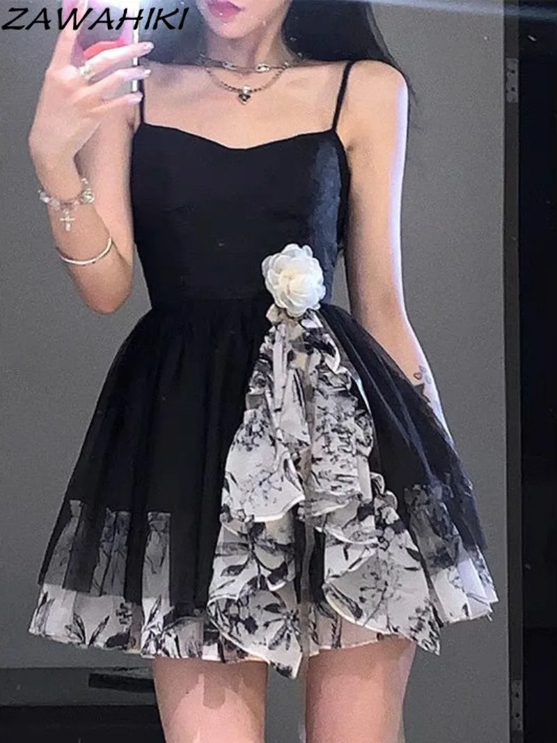 Платье ZAWAHIKI для женщин в стиле пэчворк контрастного цвета летнее платье Y2K