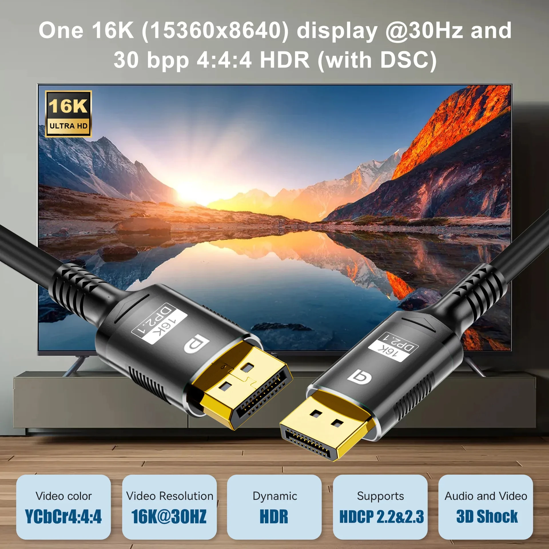 Кабель DisplayPort 16K DP 2 1 кабель 8K @ 60 Гц 4K 144 шнур высокоскоростной к для ноутбука тв Xbox