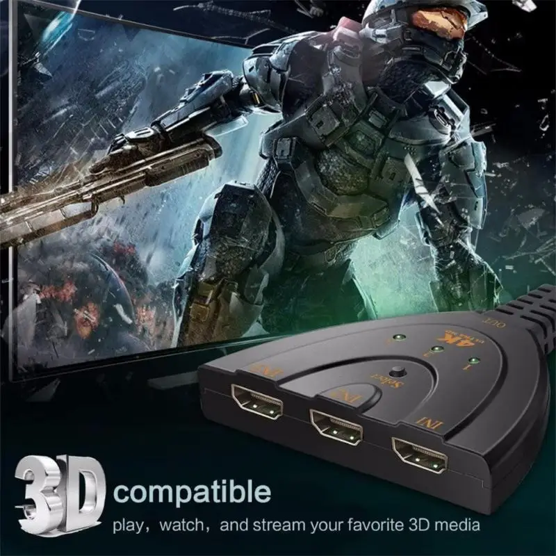 

60HZ 30HZ HDMI-compatible Cable Splitter Video Switcher Adapter 3 In1 Port Hub for DVD HDTV PC Laptop TV
