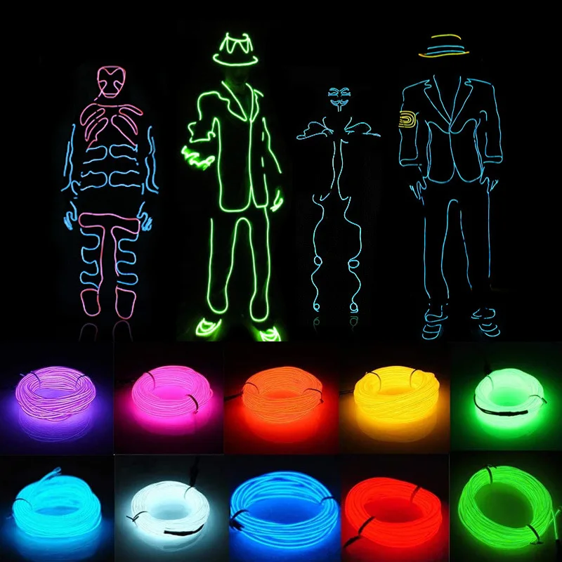 

1m 3m 5m Glow EL Wire Neon Cable for Christmas Dance Party DIY Costumes Light AA Battery Control Lamp 2.3MM Rope LED Strip