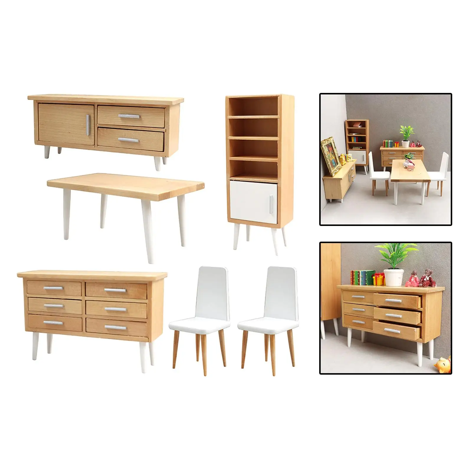 

6 Pieces 1/12 Dollhouse Furniture Doll House Miniature Chair Cupboard Dining
