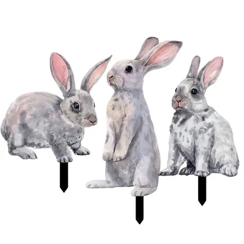 

2D знак зайчик двор креативный заяц садовый ставки для газона долговечный заяц значок на газон для сада кролик украшение ворс