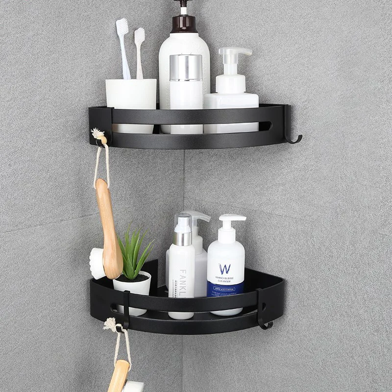

Space aluminum double layer black with hook bathroom toilet toilet bathroom shelf