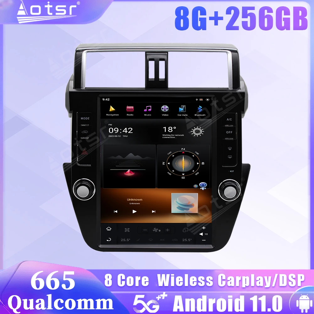 Автомобильное радио Qualcomm Snapdragon 665 Android 11 для Toyota Land Cruiser Prado 150 2014 2015 2016 2017 GPS Carplay