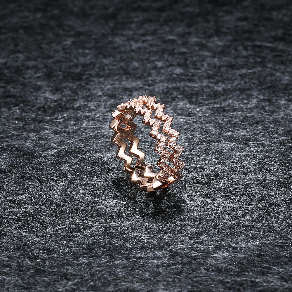 

APM STYLE High Quality 925 Sterling Silver Double Wave Ring Classic Fashion Rose Gold Personality Ring Give A Friend A Gift