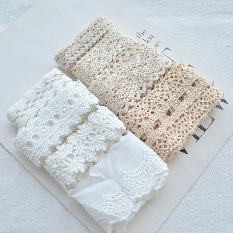 

White Cotton Lace Embroidery Fabric Crafts DIY Jewelry Headdress Webbing Wearable Ribbon 1Yards For Dress Clothing Cuff Decor