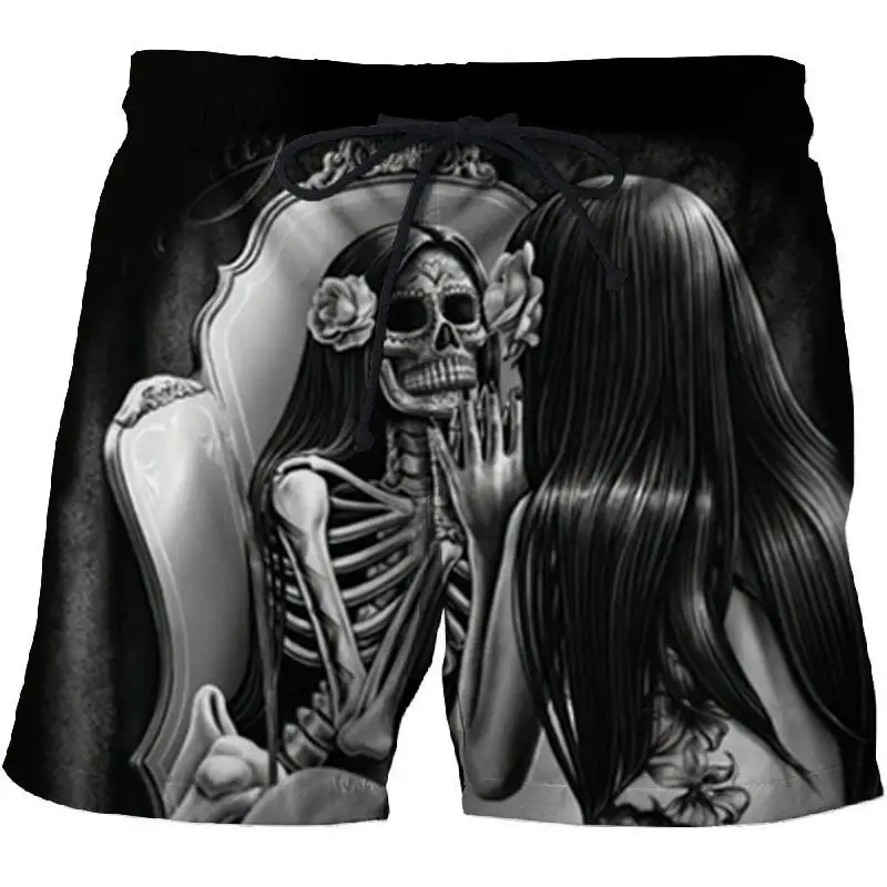 

2023 Skull 3D Printed Summer Shorts Surfing Beach Shorts Masculino Man/Woman Travel Quick Dry Vacation Black Board Shorts
