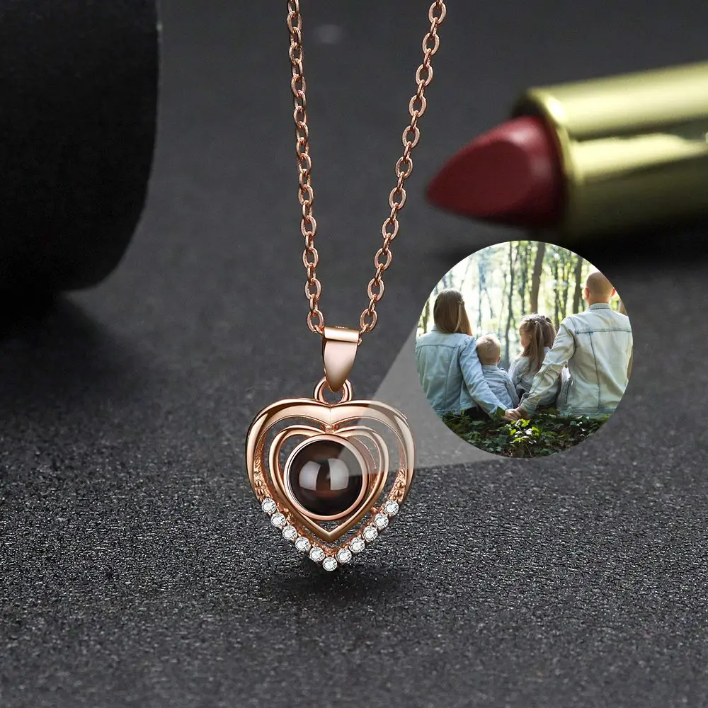 Personalized Projection Photo Necklaces S925 Silver Custom Photo Necklace for Women Wife Love Pendant Valentine Birthday Jewelry
