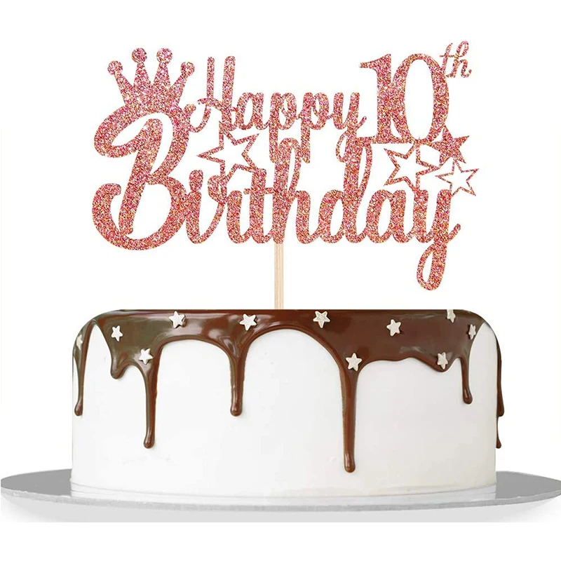 

Glitter Rose Gold Happy Birthday Number Star Cake Toppers 10th Birthday Cake Decorations 10 Years Birthday Party Cake Supplies