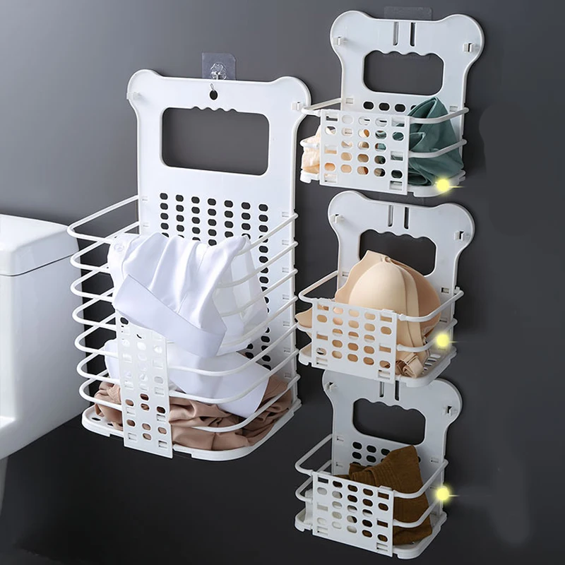 

Plastic Foldable Large Laundry Basket Sundries Toy Dirty Clothes Household Wall Mounted Storage Container Bathroom Organizer