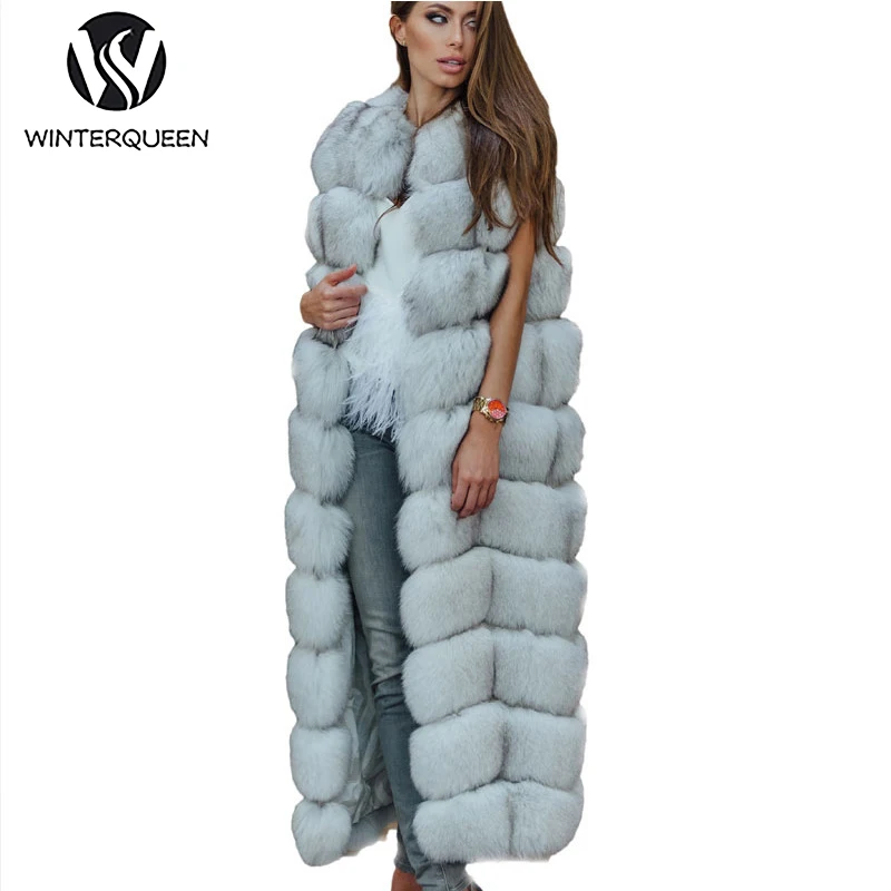 Ladies Natural Fox Fur Vest Extra Long Winter Sleeveless Ladies Fur Coat Fashion Luxurious Charming Fur Vest