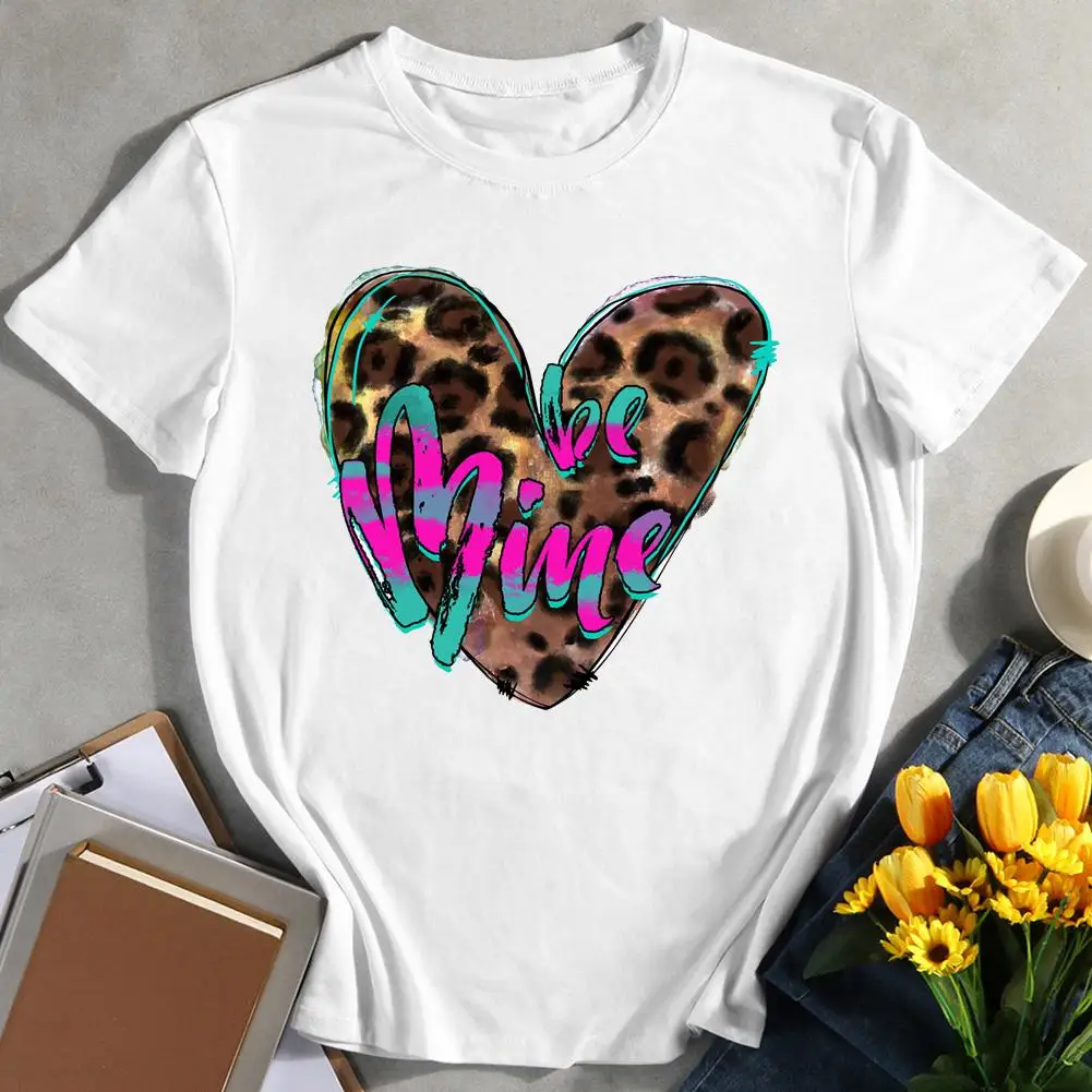 

Leopard Love Heart T-Shirts Valentines Day Women T-Shirt Neutral Cotton Summer Tees Casual Tops S-XXXL