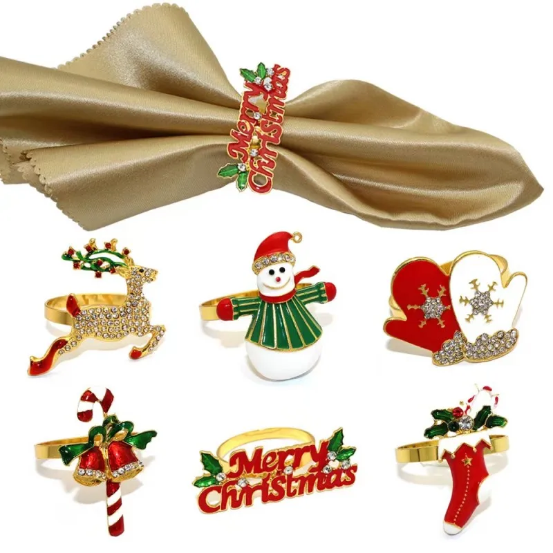 

6Pcs Christmas Napkin Rings Crystal Napkin Rings Holders for Christmas Dinning Wedding Receptions Thanksgiving and Home Kitchen