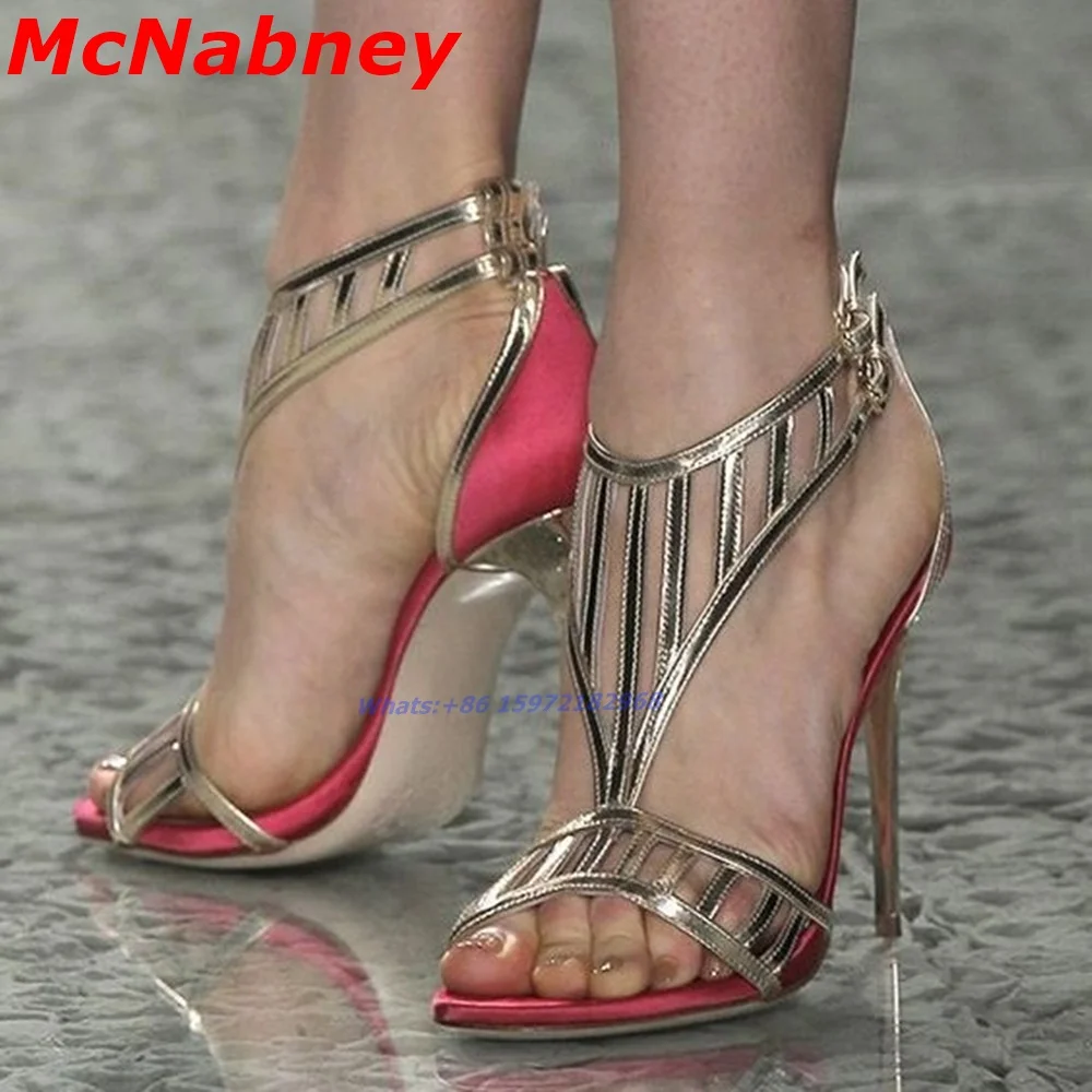 

Hollow Straps Leather Sandals Women Shoes Open Toe Sexy Patchwork Ankle Buckles Sandals Thin High Heel Summer Designer Shoes New