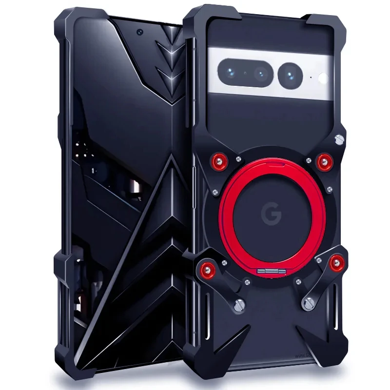 Фото Металлический алюминиевый бампер Zimon Luxury Armor для Google Pixel 9a 10 9 8 7 Pro XL, чехол с механическим дизайном, полностью ручная работа, с изображением черепа №3