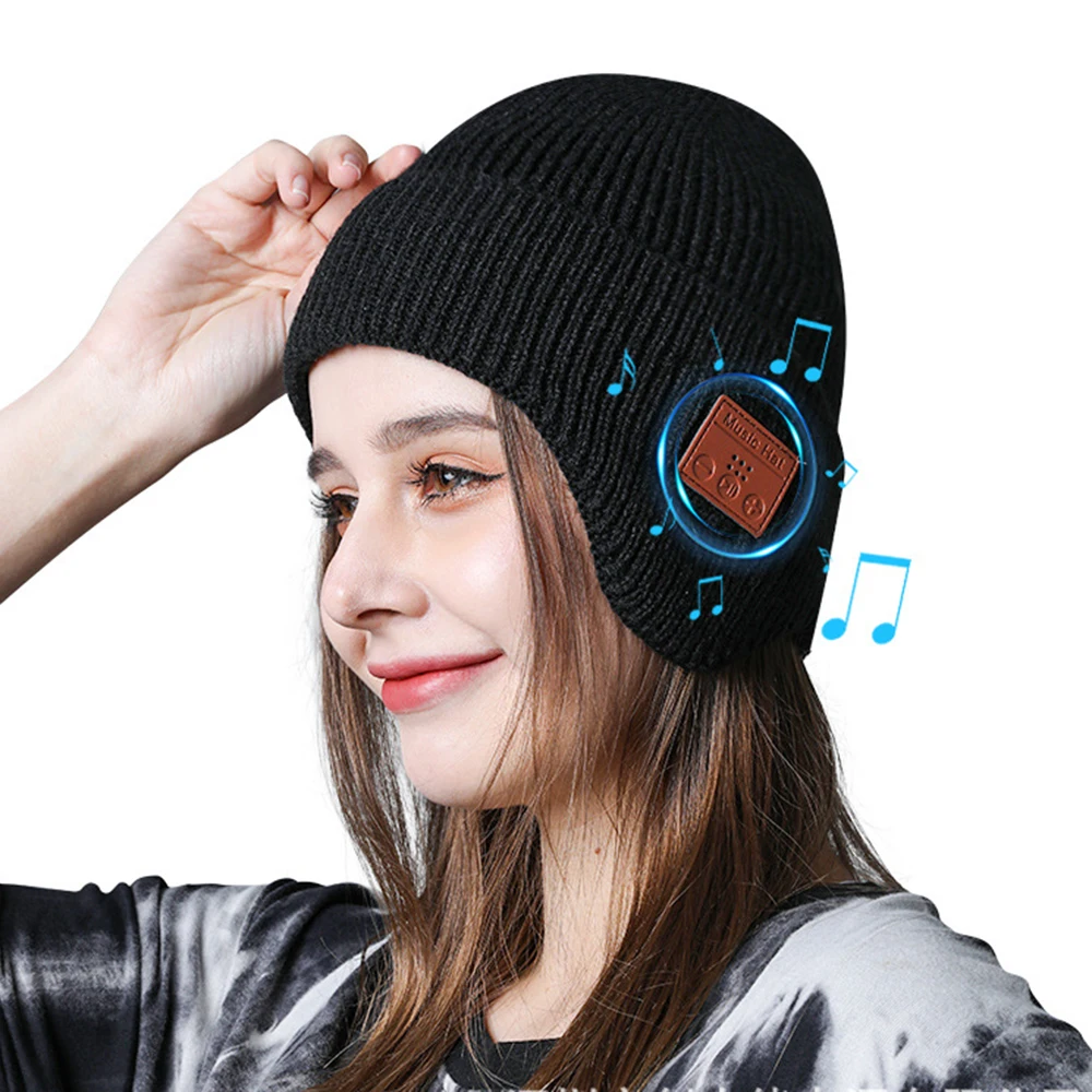 

Шапка-бини унисекс с Bluetooth 5,0, зимняя вязаная шапка с защитой ушей для бега, походов, рыбалки, кемпинга