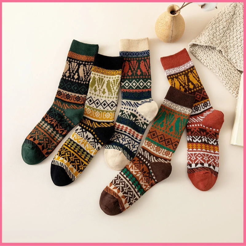 

New vintage double needle double way high-quality women's medium tube socks