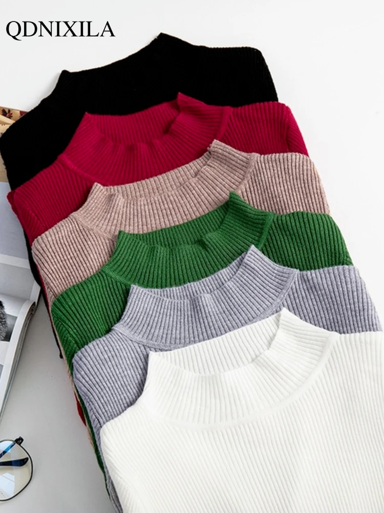 

2023 Autumer Winter Women Pullover Slim Long Sleeve Sweater Knitted Striped Solid Korean FashionBlouse Knit Tops Pulls Jumper