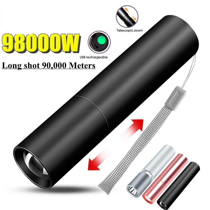 

2022 New Rechargable Mini LED Flashlight 3 Lighting Modes Waterproof Telescopic Powerful Flashlight Outdoor Zoom Portable Torch