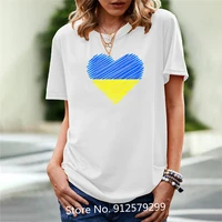 2022 cotton women tee shirt ukraine print t shirts bule and yellow heart pattern tops lady teen girls casual streetwear clothes