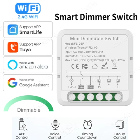 Tuya WiFi смарт-диммеры переключатель модуль поддерживает 2 пути управления светодиодные фонари Диммируемый переключатель работает с Alexa Google Home