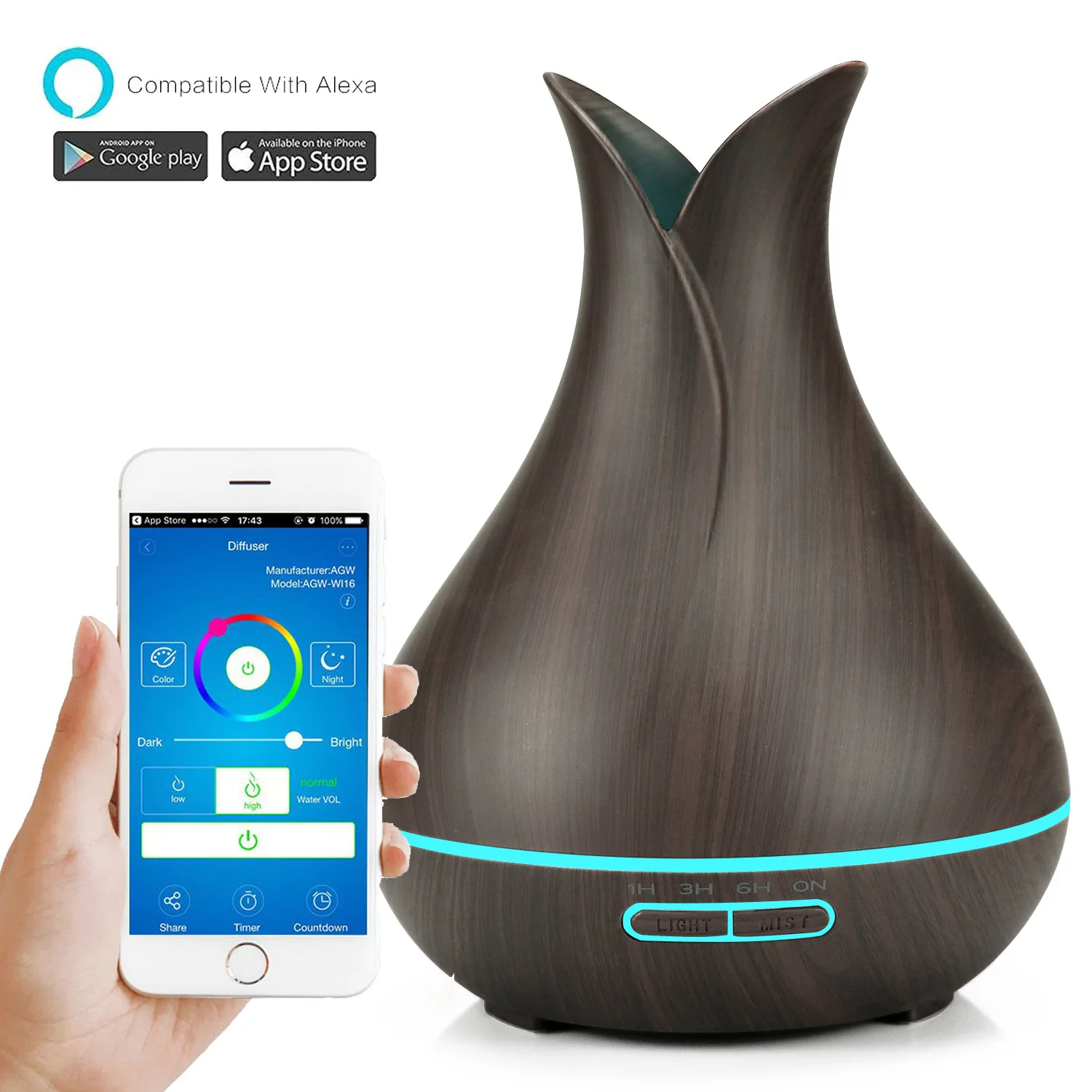 

WiFi Wireless Control 400ML Ultrasonic Essential Oil Aromatherapy Diffuser-Use For Tuya/Alexa/SmartLife App Smart Air Humidifier
