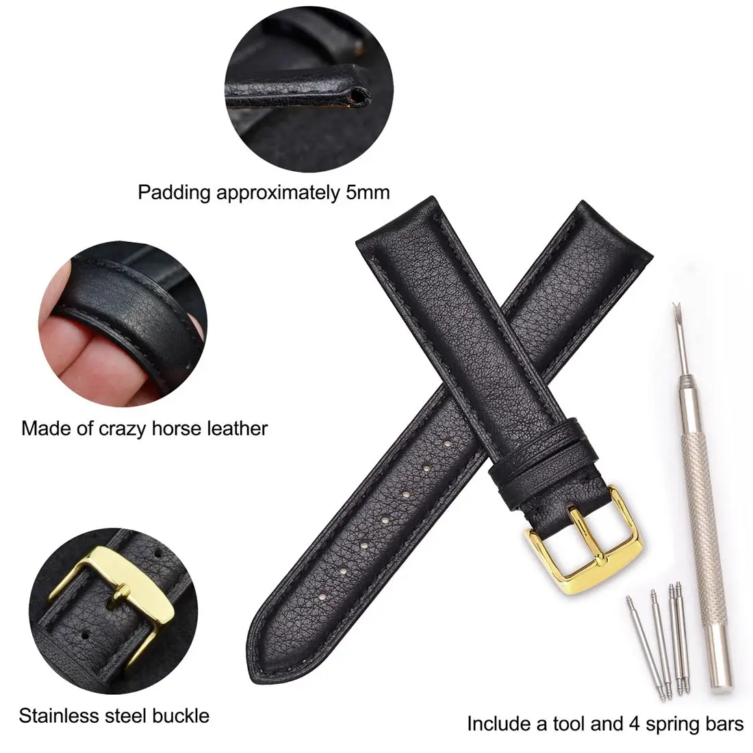 WOCCI Luxury Watchband 18mm 19mm 20mm 21mm 22mm Suede Genuine Leather Watch Strap Gold Classical Style Retro Watch Replacement