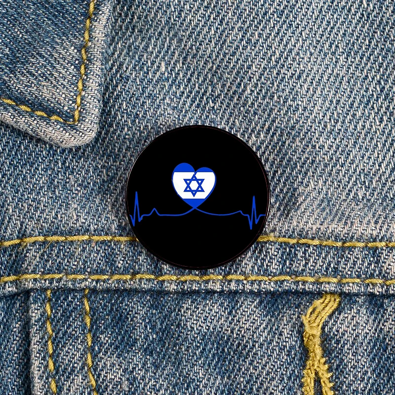 

Heart Beats for Israel Printed Pin Custom Funny Brooches Shirt Lapel Bag Cute Badge Cartoon enamel pins for Lover Girl Friends