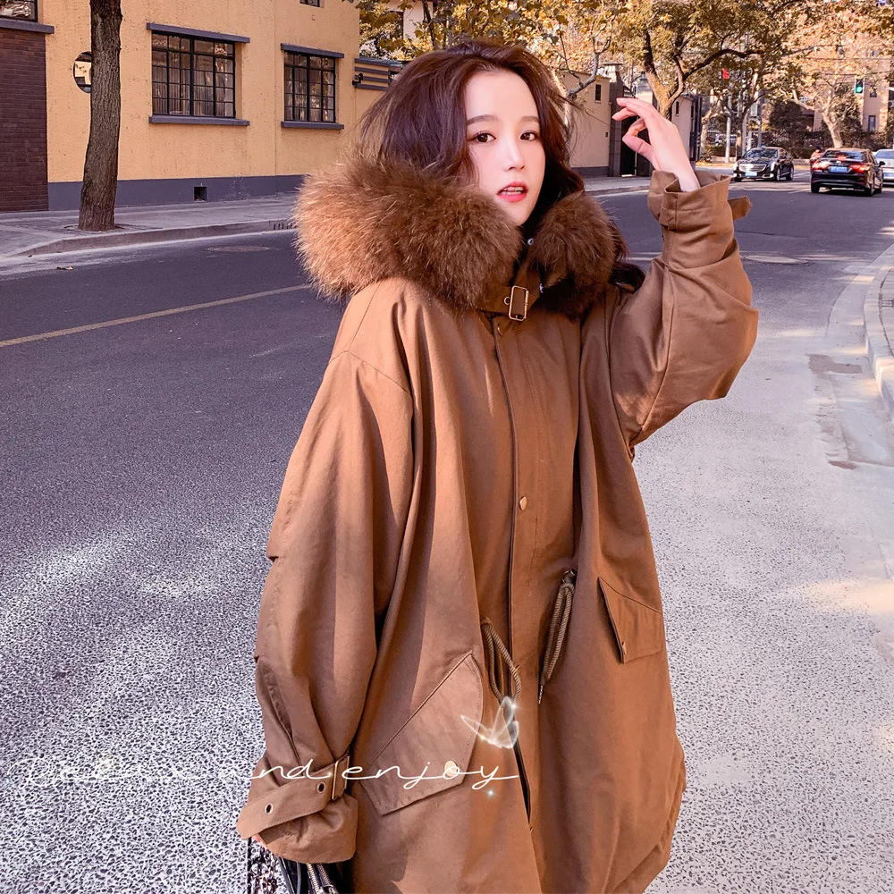 Parker down jacket winter women's wool cotton padded jacket thickened women's fashion hood