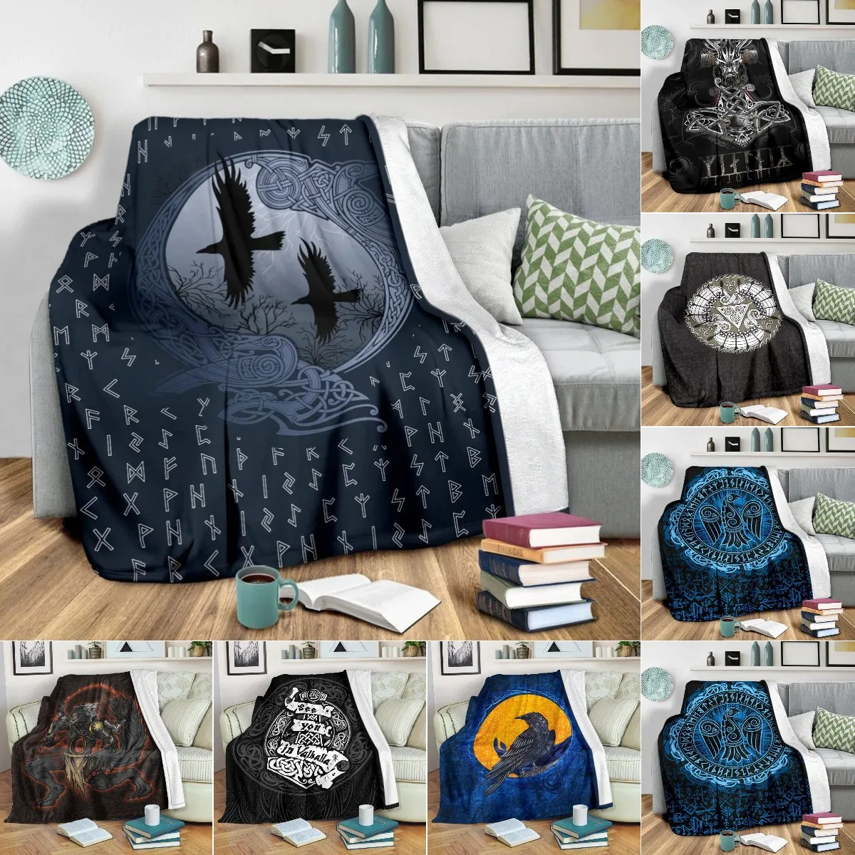 

Viking Pattern Flannel Blanket Super Soft Fleece Throw Blanket for Bedroom Couch Sofa Gift Queen King Twin Size Blanket for Teen