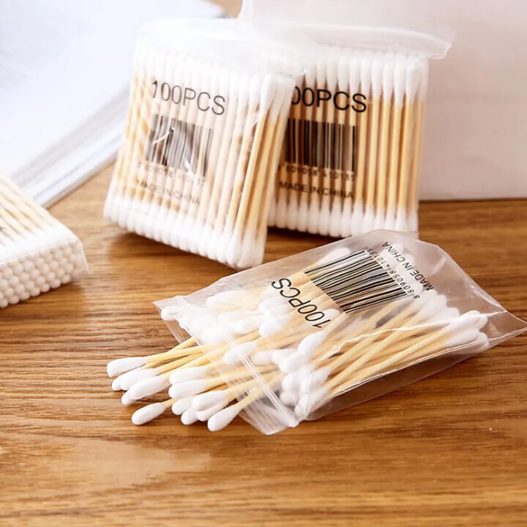 

100 Soft Double Head Cotton Swab Women Makeup Cotton Buds Tip For Wood Sticks Nose Ears Cleaning Health Care Tools