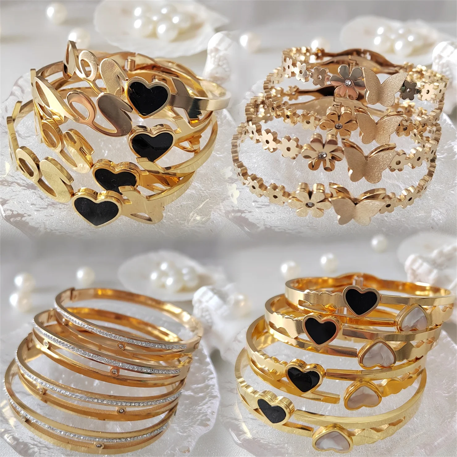 

Shine Romantic Resin Diomand Bangles for Women Stainless Steel Cute Animal Bracelet Wedding Jewelry Female Gold Color No Fading