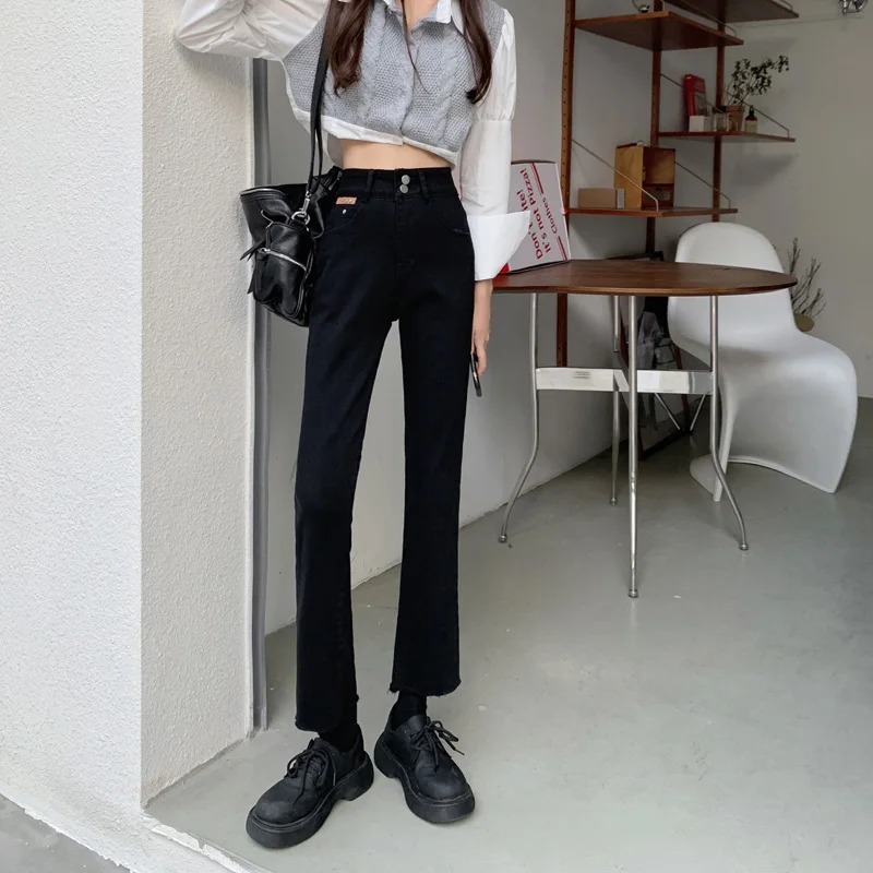 

DD1154 New fleece thickened high waist straight pants wide leg nine pants jeans