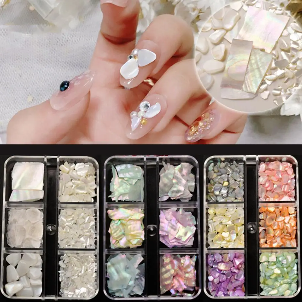 

1Box Fashionable Manicure Ornament Mini Fingernail Decoration Portable Fine Workmanship White Shells Manicure Decoration