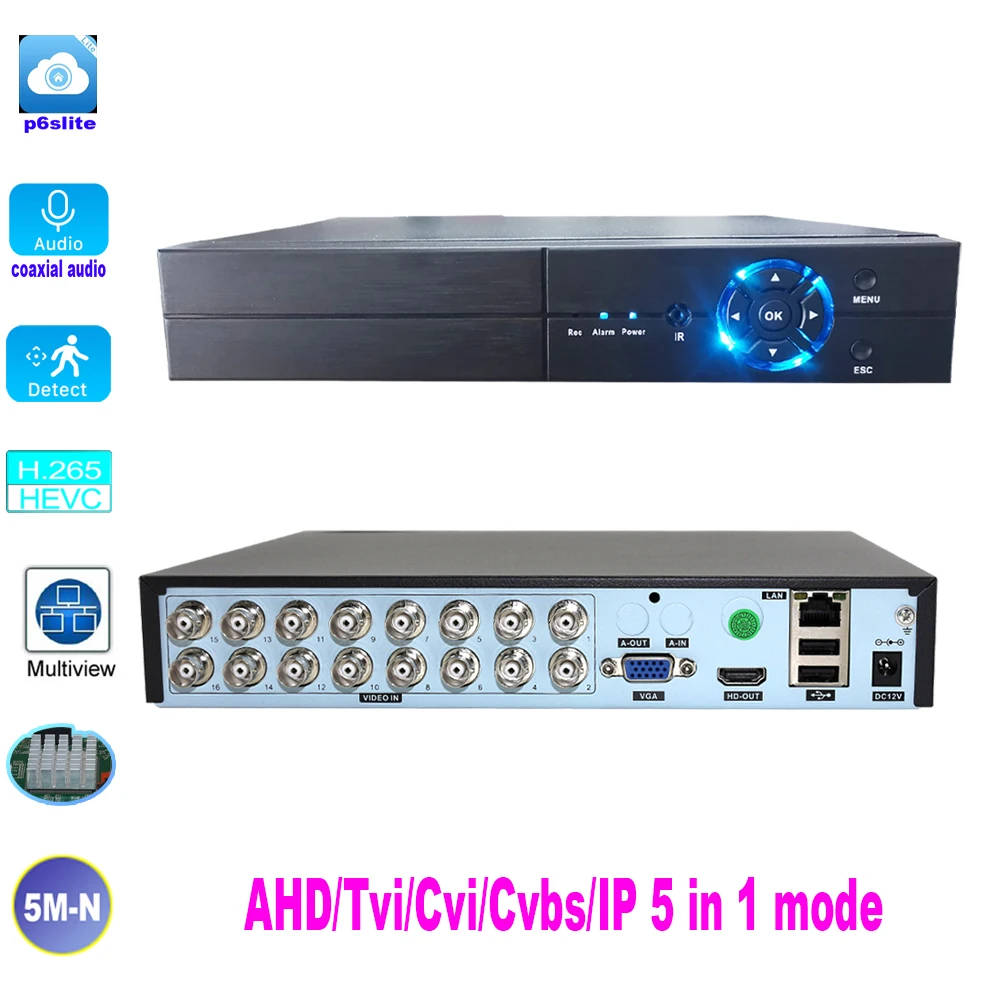 

DVR для CCTV 16 каналов 5MP-N 1080P DVR коаксиальный аудио P2P гибридный 5 в 1 NVR H.265 для CCTV AHD TVI CVI CVBS IP-камеры системы