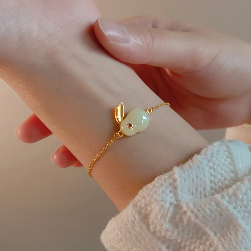 

925 Sterling Silver Jade Rabbit Bracelet Female 2022 New Year of the Zodiac 2023 Ladies Hand Ornaments