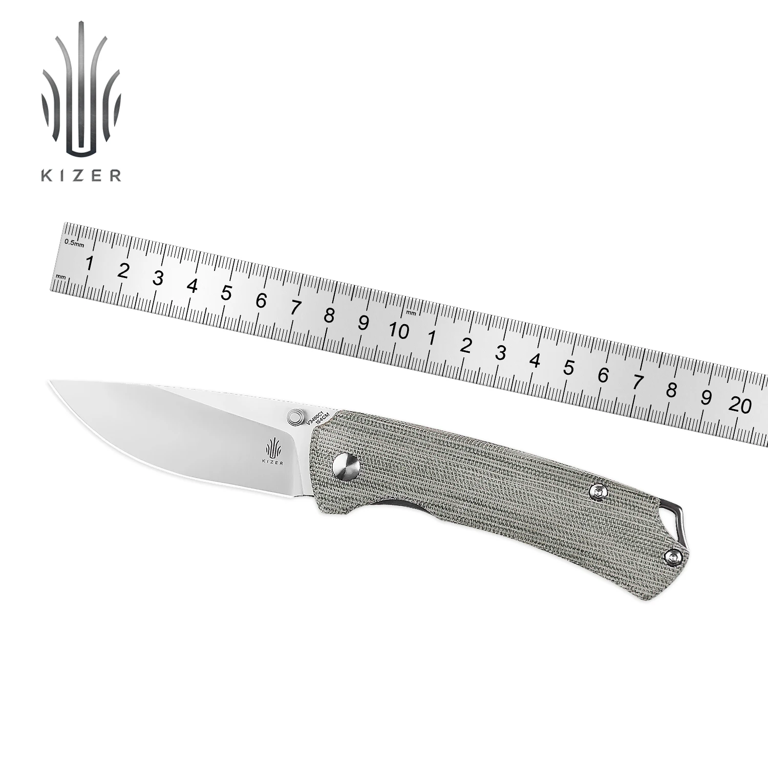 Kizer Tactical Knife T1 V3490C1 2022 New Green Micarta Handle with 154CM Steel Blade Pocket Knives with Thumb Stud