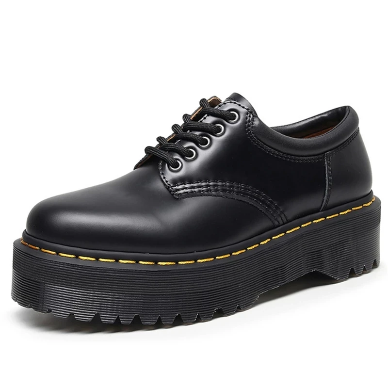 

New Punk Leather Boots Women's Low-Cut Leather British Round Toe Fashion Casual Student Thick-Soled Short Boots motorcycle boots
