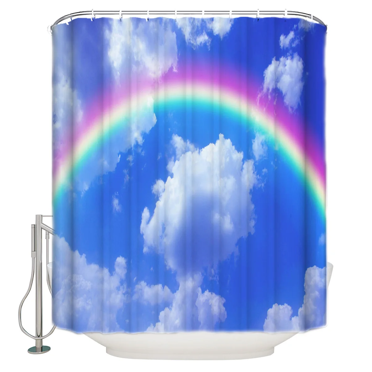 

Rainbow Sky Spring Cloudy Shower Curtain Eco-Friendly Bath Curtain with Hooks Polyester Waterproof Curtain Bathroom Decor