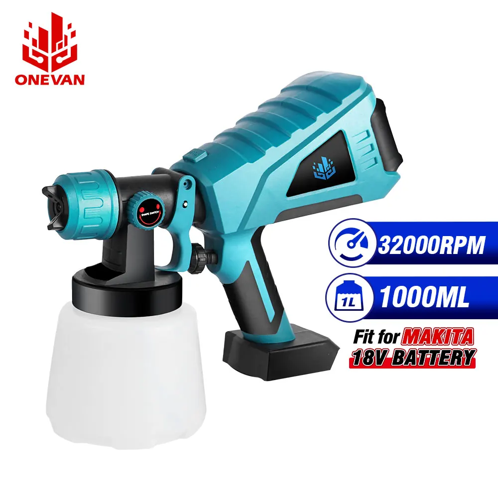 

ONEVAN 800W Cordless Paint Sprayer 1000ml Gravity Airbrush Household Electric Spray Gun Flow Control For Makita 18V Battery