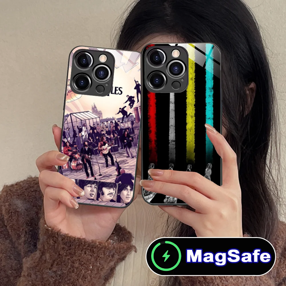 Mobile B-Beatles Phone Case for iPhone 16 15 14 13 12 11 Pro Max Plus Mini MagSafe Wireless Charging Glass Cellphones Cover