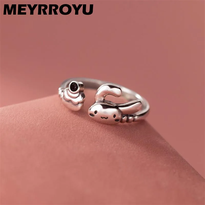 

MEYRROYU Sweet Cute Rabbit Cuff Finger Rings For Women Girl Fashion New Vintage Thai Silver Jewelry Party Friend Gift Anillos