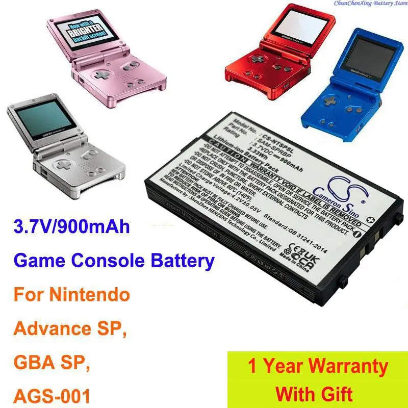 

Cameron Sino 900mAh Battery AGS-003, SAM-SPRBP for Nintendo Advance SP, AGS-001, GBA SP