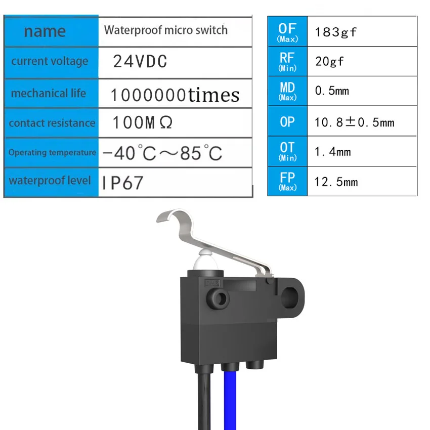 Водонепроницаемый микропереключатель DW2 IP67 длинная кнопка для зарядки 1 шт.